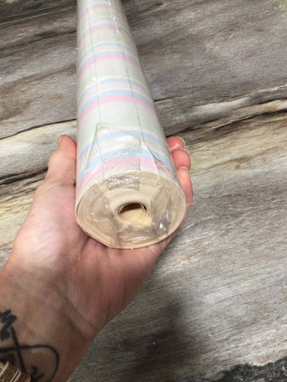 Vintage 1980s Storeys Home Lover Pastel Stripe Vinyl Wallpaper Roll Sealed UK.